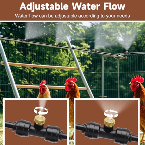 BJADE'S Chicken Coop Misting Cooling System,39.4ft Mist Hose Kit for Chicken Coop,Garden,Greenhouse,Outside Patios,Trampoline,Fan,Deck,Umbrella