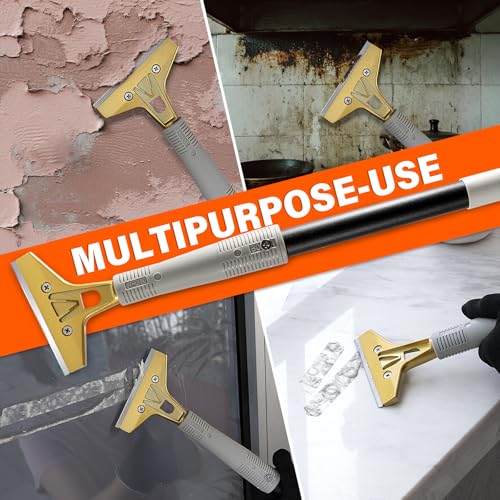 4" Wide Razor Blade Scraper Tool with Adjustable 16''-58"(1.3ft -4.8ft) Long Handle, 20PCS Extra Metal Blades, Cleaning Glass Wall Scraper, Painting stripping tools, Tile, Floors, Walls