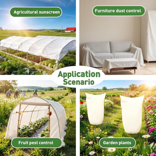 10 x 16.4Ft Plant Sun Protection Cloth, Garden Plant Shade Cloth, Non-Woven White Light Refraction Sunshade Cloth Cover for Protecting Plants Vegetable Rows from Direct Sunlight - size: 10 x 16.4Ft