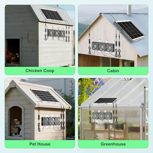 Solar Greenhouse Fan 3 Kit, 30W Large Solar Powered Exhaust and Intake Fan Outdoor Waterproof, Strong Airflow, 16.5ft Cord, for Chicken Coop Shed Air Ventilation and Circulation, No Battery - size: 5" Fan 3 Kit