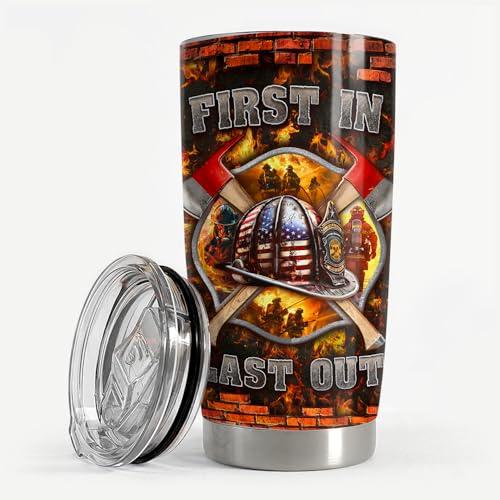 SANDJEST Firefighter Tumbler 20oz Stainless Steel Insulated Travel Mug Cup for Men Firefighters Gifts for Birthday Christmas Fathers Day - color: Firefighter