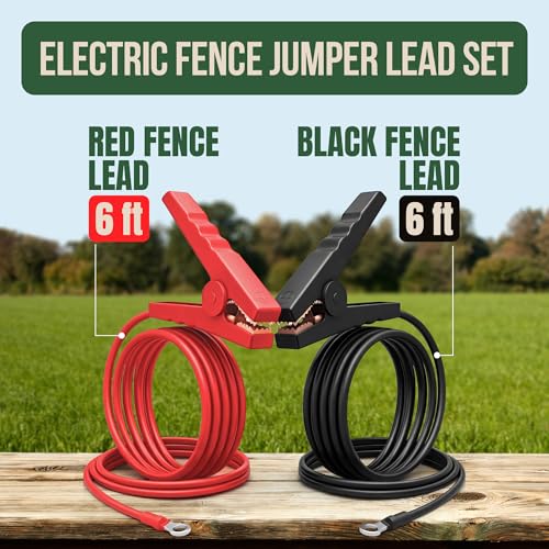Electric Fence Jumper Leads with Alligator Clips, 6.6ft, 10,000V - 1 Set | Tinned Copper Wire Connectors with Premium TPU Insulated Cables for Fence Energizer and Solar Charger - size: 1 Set (Red + Black Leads)