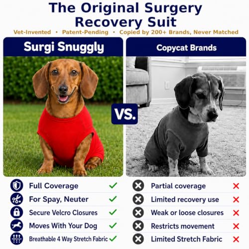 Surgi Snuggly Dog Surgery Recovery Suit, Cone Alternative, Spay/Neuter S | Dog Recovery Suit for Dogs — Veterinarian-Invented Surgical Suit & Recovery Onesie with Easy Bathroom Access After Surgery - color: Radiant Red, size: Small (L-10"-13" | G-14"-19"
