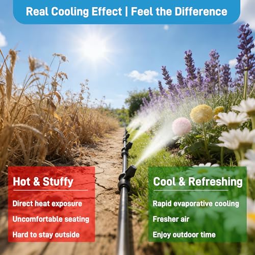 75FT Misters for Outside Patio – 2026 4th Gen Upgraded 27 Mist Nozzles Outdoor Misting System with Mister Kit and Gazebo Mister System for Garden Backyard Deck Greenhouse - size: 75ft