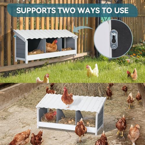 PETSFIT 3 Holes Chicken Nesting Box, PVC Waterproof Roof, Privacy Cover | Wall Mounted or Floor Use, Natural Fir Wood, Easy to Assemble and Clean, For Backyard Coops and Farms, Fits Standard Hens - size: 3 Holes