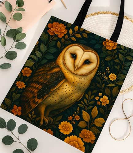 Vintage Botanical Animal Canvas Tote Bag for Women, Aesthetic Floral Animal Reusable Shoulder Bag for Shopping - color: Barn
