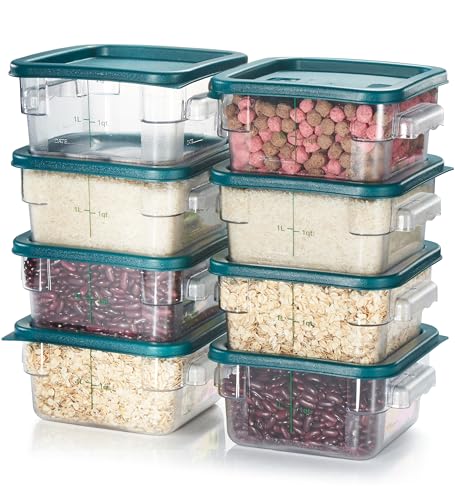 CURTA 8-Pack 2 Qt NSF Clear Polycarbonate Food Storage Containers with Green Lids - Square, Commercial-Grade, Freezer & Dishwasher Safe, Stackable - color: 2.0 Qt 8-Pack(Green Lids)
