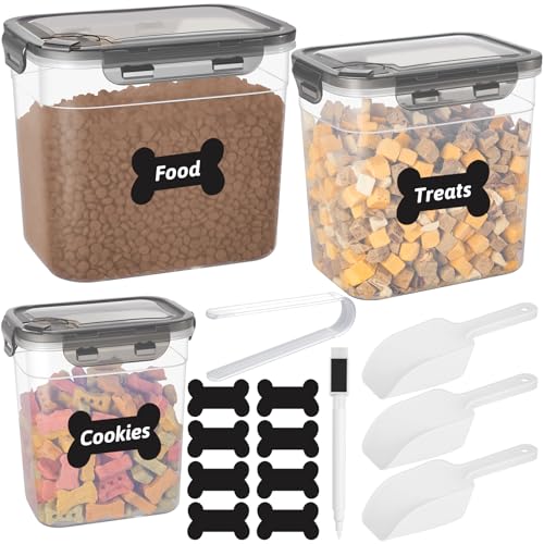 ZooZoo Dog Treat Container, Airtight Pet Food Storage, BPA-Free, 3 Pack | Stackable Transparent Jars In 3 Sizes Keep Snacks Fresh, Wide Mouth Scooping, Labels, Tongs, Marker, Puppy, Cat Supplies