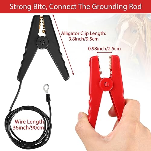 Kanayu 6 Pcs 3 ft Solar Electric Fence Wire Connectors Solar Fence Charger Connectors Electric Connect Clips Lead Copper Wire with Alligator Clip