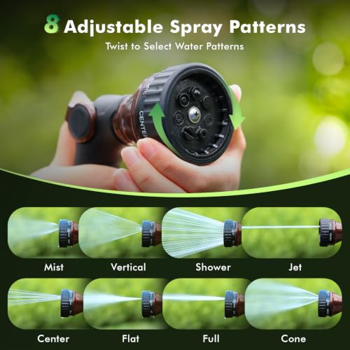RESTMO Water Hose Nozzle Heavy Duty, Garden Hose Sprayer Thumb Control | Premium Zinc Alloy Metal, 8 Spray Patterns, Flow Adjustable, for Outdoor Plants & Lawns Watering, Cars & Pets Washing, Brown - color: Brown