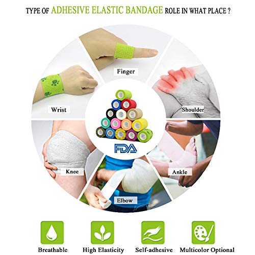 Vet Wrap Medical Tape for Skin Bandage Tape Vet Tape Cohesive Bandage 2 inch x 6 Pack Black Fabric Bandages Self Sticking Bandage Self Adhering Bandage Wrap Stretch Self Adhesive Tape - color: Black, size: 6 Pack