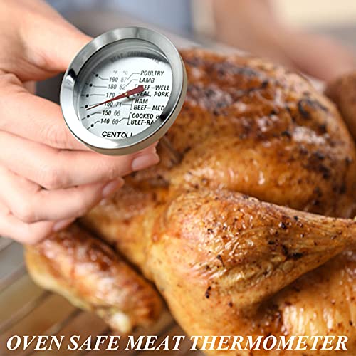 2 Pieces Meat Thermometer for Roaster Oven, Food Thermometer for House Cooking,Large 2.12-Inch Easy-Read Face, Oven Safe Leave in,Stainless Steel Stem Silver