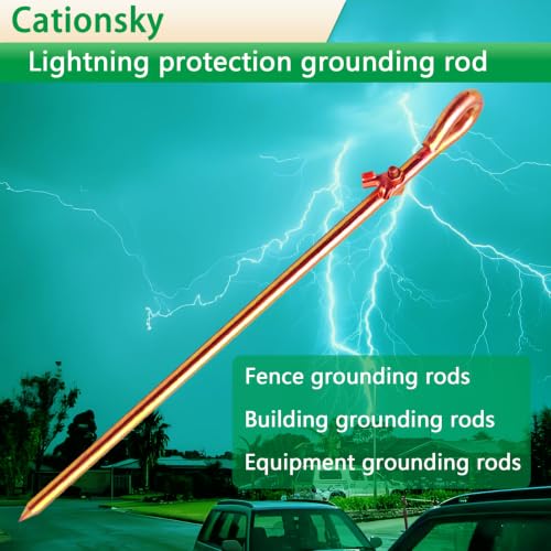 Portable Ground Rod - Copper plating Grounding Pin with Ground Wire Lug | Great for Electric Fences,Antennas,Satellite Dishes,Ground Post Pin,Tie Out Stake (Portable) - color: One grounding rod