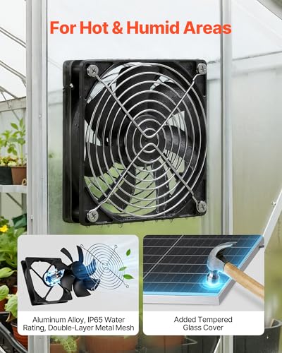 VEVOR Solar Powered Fan, 30W Solar Panel with 2 Fans, Adjustable Solar Panel Angle, 2668 RPM High-Speed, Flexible Installation, Fast Air Exchange for Greenhouse, Grow Tents, Chicken Coops, Shelters - size: 4.7" Fan×2 -30W