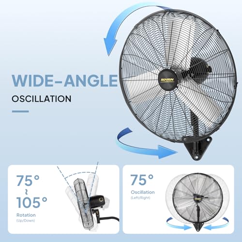 ROVSUN 30 Inch Industrial Wall Mounted Fan, Max 10600 CFM High Velocity Wall MountFan w/ 3 Speed Settings, Aluminum Blade & Dual Ball Bearing Motor, for Garage, Gym, Patio - size: 30"