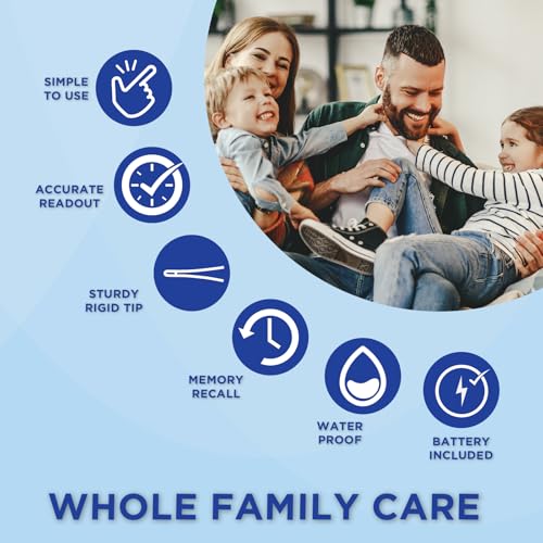 Veridian 60-Second Digital Thermometer with Rigid Tip | Oral, Rectal & Underarm Thermometer, Fever Alert at 100.0°F, Memory Recall, Water-Resistant, Storage Case