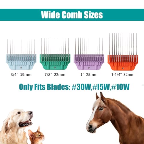DOG Stainless Steel Wide Clipper Attachment Guard comb Set for A5 Series | Snap-On/Off Design Combs,Only Fir for 10W/15W/30W Wide Blade (Large 4-Piece) - color: Large 4-Piece