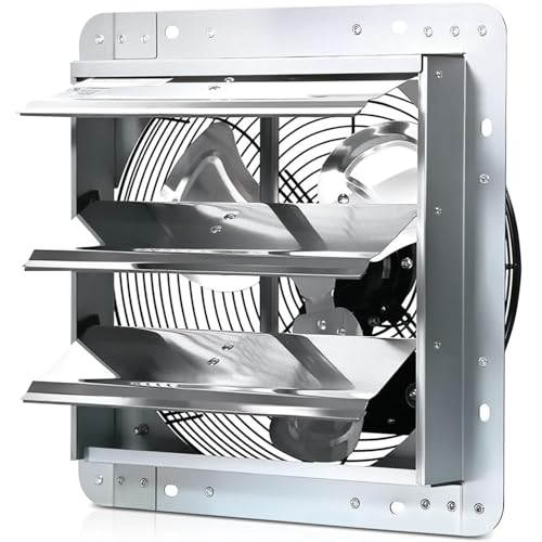 KEN BROWN 12 Inch Shutter Exhaust Fan, Aluminum Wall Mounted Attic Fan, 1450 CFM, Automatic Shutter for Attic Garage Greenhouse Shed Ventilation - size: 12" Fan without Power Cord