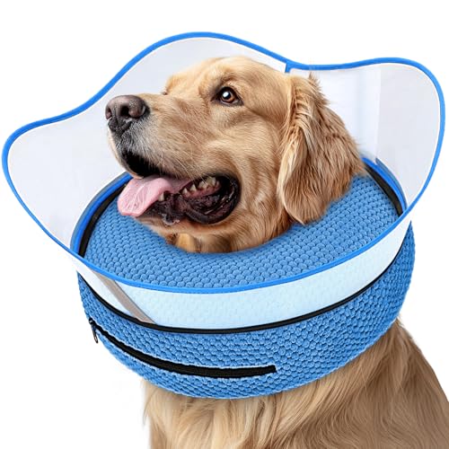 Supet Raised Inflatable Dog Cone Alternative Collars for After Surgery, Dog Donut Collar After Surgery, Soft Pet Cone for Small Medium Large Dogs to Stop Licking - color: Blue, size: S(Neck 7"-9.5")