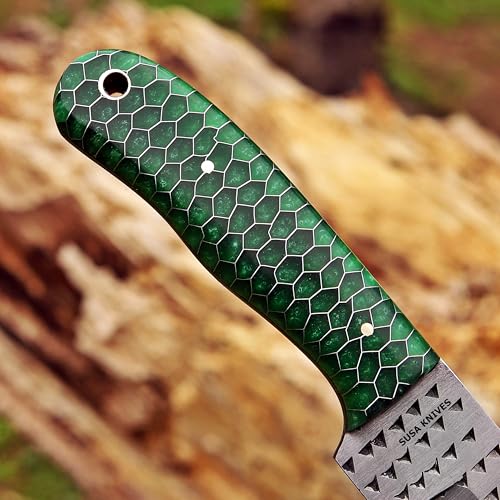Custom Handmade 7'' fixed blade hoof rasp knife/Cow boy knife/Bull cutter Cowboy knives with pancake leather sheath (GREEN CONE) - color: GREEN CONE