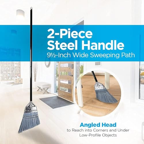 Fuller Brush Angle Broom – Heavy Duty Broom with Split End Bristles, Steel Handle, Indoor/Outdoor Floor Sweeper for Home, Garage, Patio