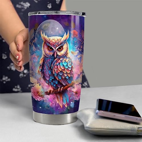 SANDJEST Owl Tumbler 20oz Stainless Steel Insulated Tumblers Coffee Travel Mug Cup Owls Gifts for Women Girls Gift for Birthday Christmas - color: Owl
