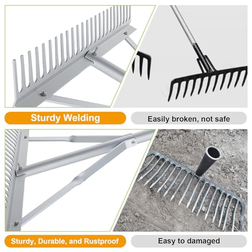 24 Inch Aluminum Landscape Rake | Garden Rake, Heavy Duty, Metal Construction, Multi-Purpose: Lawns, Soil, Lake, Beach - style: 24 Inch Landscape Rake