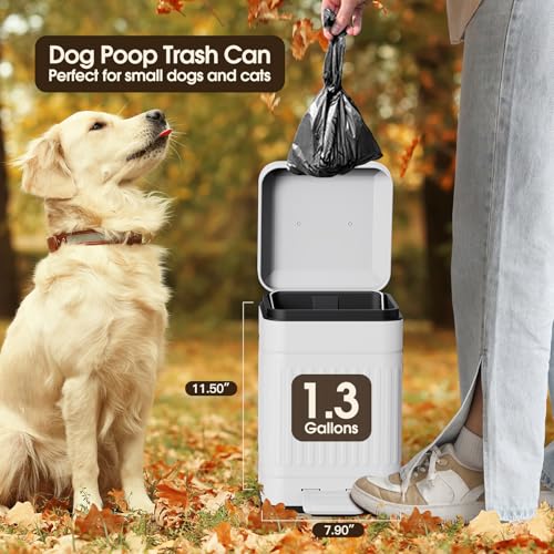 CEROELDA Small Trash Can with Lid-5L/1.3 Gal, Stainless Steel Outdoor Dog Poop Garbage Can-Farmhouse Retro Metal Waste Bin w/Step Pedal for Bathroom Bedroom Office-Soft Close-White - color: White