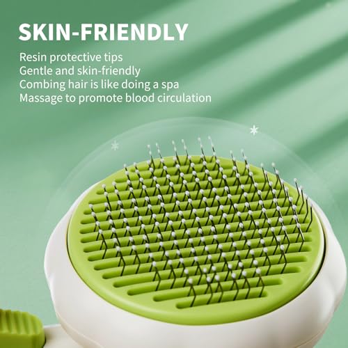 Cat Brush Dog Brush with Release Button for Shedding, Self Cleaning Cat Comb Hair Brush for Indoor Cats, Dog Deshedding Brush Grooming Kit, Pet Supplies Hair Remover Tool - color: Green