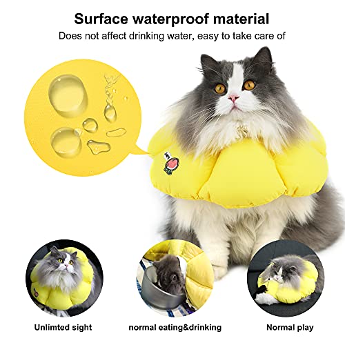 HiDREAM Cat Cone Collar,Cute Waterproof Elizabethan e Collar for Cats,Anti-Bite Lick Wound Healing Safety Cat Recovery Collar,Yellow Flower All-Season Style - color: Yellow flowers, size: Small