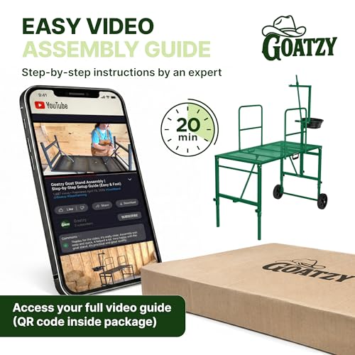 Goat Stand with Adjustable Headpiece & Legs, Goat Milking Stand with Feeder, Rails & Wheels, Stanchion for Grooming & Hoof Trimming, Sheep Stand for Shearing Heavy-Duty Steel Platform, Green - color: GREEN