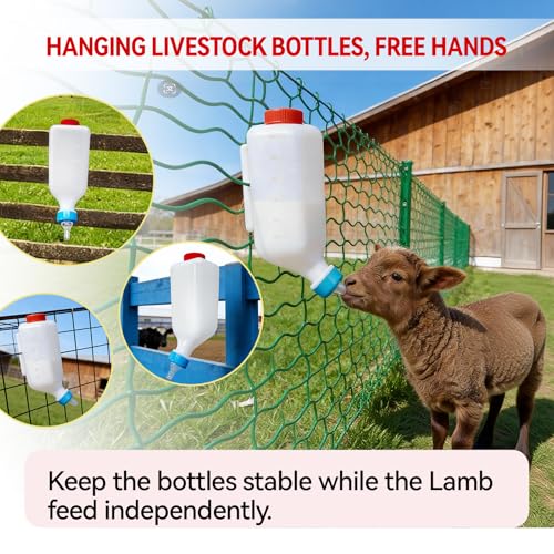 2pcs 1000ml Lamb Feeding Bottle Thickened Goat Milk Feeders with Hanging Handle and Silicone Pacifier Hang Upside Down Livestock Milk Bottles for Goat Lamb Fawns Nigerian Kitten Puppy