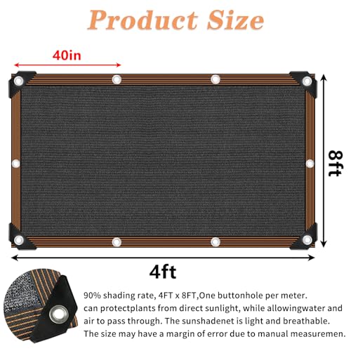 90% Black Shade Cloth for Patio, 4x8 FT Mesh Tarp Sun Shade Cloth with Grommets, Sun Protection Sail for Garden Greenhouse Pergola Barns Kennel Patio Outdoor Neting Cover - size: 4x8FT