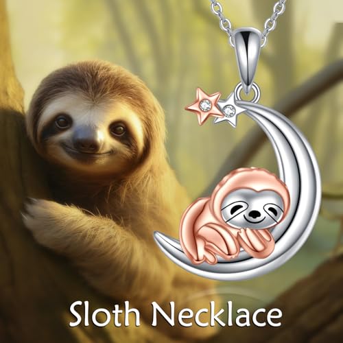 Snake Moon Necklace - 925 Sterling Silver Moon Pendant Necklace - Snake Jewelry for Women - style: Sloth
