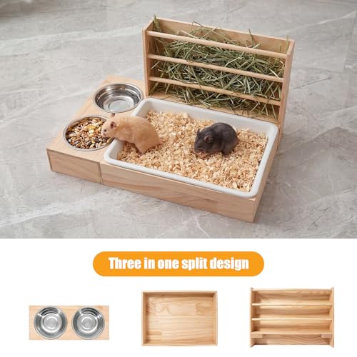 3-in-1 Rabbit Hay Feeder, Rabbit Litter Box with Hay Feeder and Bowls, Guinea Pig Hay Feeder, for Rabbits, Guinea Pigs, Small Animals