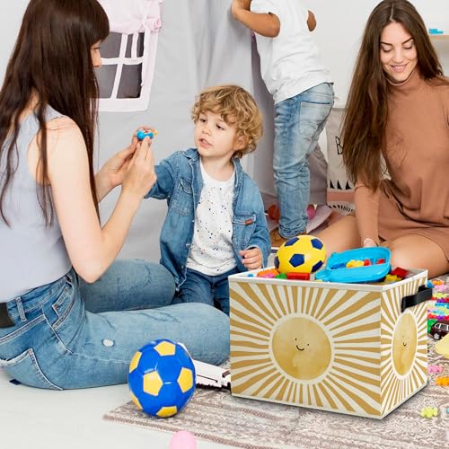Boho Sunshine Classroom Storage Bins Box with Handles, Cute Boho Abstract Sunshine Collapsible Basket Organizer for Kids Nursery Room Bedroom Bathroom Books Clothes - color: Color05