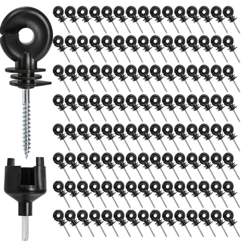 Cididu 120 Pack Electric Fence Insulator, Fence Ring Post Insulator, Screw-in Insulator with Insulator Socket Tool, Wood Post Insulator Grid System Accessories for Farm Animal Agricultural Fencing
