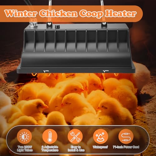 Chicken Coop Heater, Heat Lamp for Chickens, Chicken Coop Heating Lamp Brooder with Two 250W Lamps for Poultry, Livestock & Small Pets