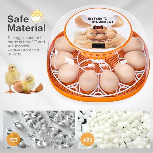 12 Egg Incubator with Automatic Egg Turning and Temperature Control, Automatic Water Adding, LED Egg Candler, Incubators for Hatching Eggs, Chickens, Ducks, Quail - color: Orange