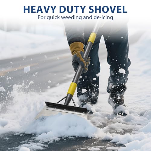 Floor Scraper Long Handle Heavy Duty, 60" Multifunctional Cleaning Shovel, Ice Scraper Stainless Steel Garden Tools Weed Scraper for Cleaning,Weeding,Scraping,Ice Remove,Landscaping,Yard