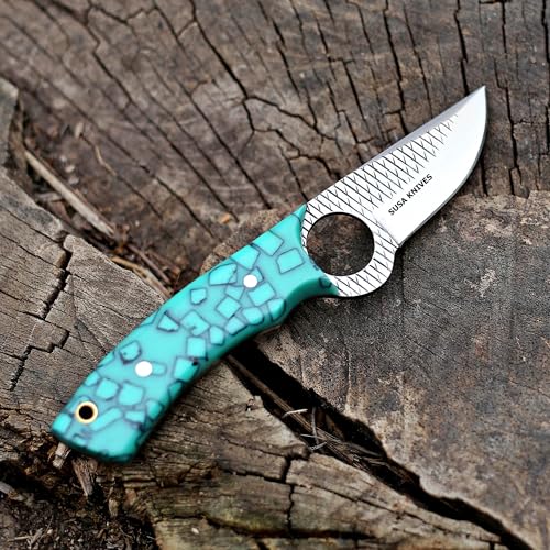 Custom Handmade 7'' fixed blade hoof rasp knife/Cow boy knife/Damascus steel Bull cutter knife, cowboy knives with pancake leather sheath (SUSA 109) - color: SUSA 109