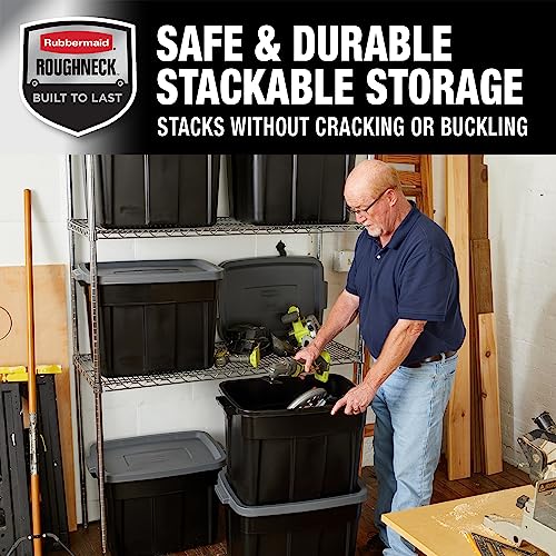 Rubbermaid Roughneck Tote Durable 18 Gallon Stackable Plastic Storage Containers with Lids and Easy Carry Handles, Pack of 6, Black/Cool Gray - size: 18 Gal - 6 Pack