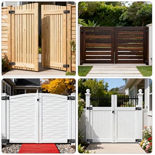 Self Closing Gate Hinge and Latch Kit for Wooden/Vinyl Fence Gate | Heavy Duty Rust Proof Gate Hardware Kit ,2 Adjustable Self Closing Hinges & 1 Post Mount Self Locking Gate Latch (Black)