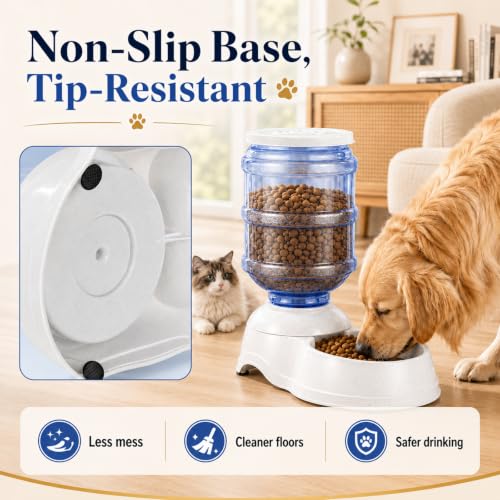 Automatic Dog Feeders - 3 Gallon Capacity Gravity Food Dispenser for Large Dogs and Cats - size: 3 Gallon Feeder