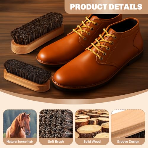 2 Pcs Horsehair Shine Shoes Brush Kit Polish Dauber Applicators Cleaning Leather Shoes Boots Care Brushes Suede Cleaner Brush(Wooden Concaved Brush) - style: Wooden Concaved Brush
