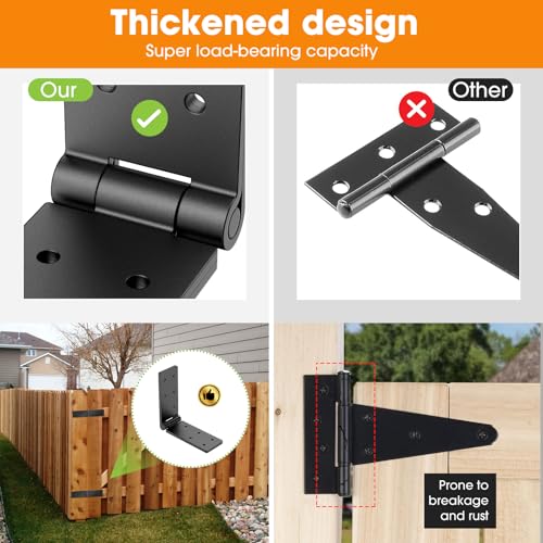 Heavy Duty Gate Hinges 270° Adjustable, 2-Pack for Wood Fence Barn Door | Double layer folding butt hinges, screws included, heavy duty steel, for wood fence barn gate - color: 2 pack Black
