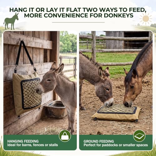 1 Pack Slow Feed Hay Bag for Horses & Donkeys, 23 x 19 in | 1000D Heavy Duty Fabric, 1.34 In Diamond Mesh, Easy Fill Top Design, Adjustable Hanging Straps, Ground or Hanging Feeding
