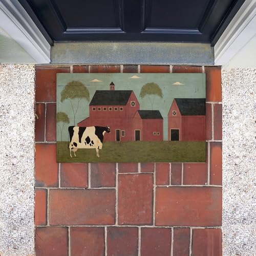 Stupell Industries Nellies Barn Cow, 30 x 18 | Outdoor Door Mat, Durable Non-Slip Woven Natural Texture, Recycled Rubber Backing | by Warren Kimble