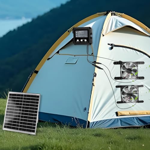 Solar Fan for Chicken Coop with Battery, Dual Solar Exhaust Fan Kit, 3 Smart Modes Controller (Continuous/Timer/Motion Sensor), Solar Powered Vent Fan for Coop, Shed & Greenhouse Cooling
