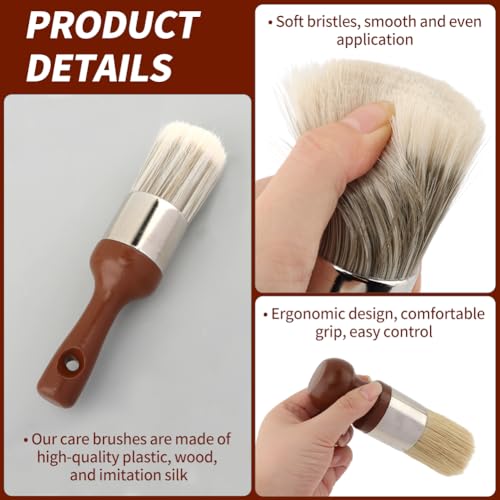 Leather Cleaning Brush 2 Pack Soft Bristle Wood Handle Car Sofa | Wooden handles for comfortable grip; gentle bristles won't scratch surfaces; dual sizes for large areas and tight spaces